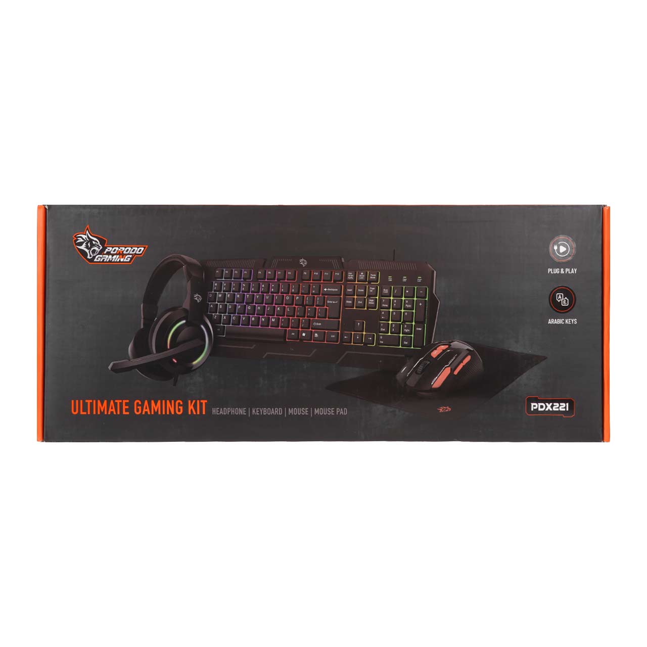 Porodo Gaming 4in1 Combo with Keyboard, Headphone, Mouse and Mouse Pad – Black