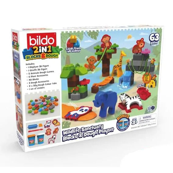 BILDO – WILDLIFE SANCTUARY BLOCKS & DOUGH PLAYSET 63 pcs